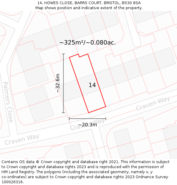 14, HOWES CLOSE, BARRS COURT, BRISTOL, BS30 8SA: Plot and title map