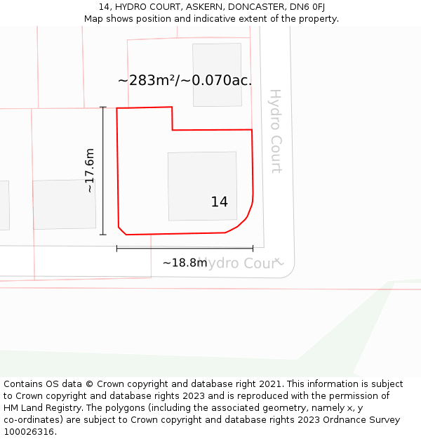 14, HYDRO COURT, ASKERN, DONCASTER, DN6 0FJ: Plot and title map