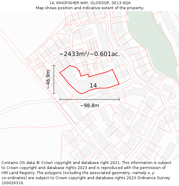 14, KINGFISHER WAY, GLOSSOP, SK13 6QA: Plot and title map