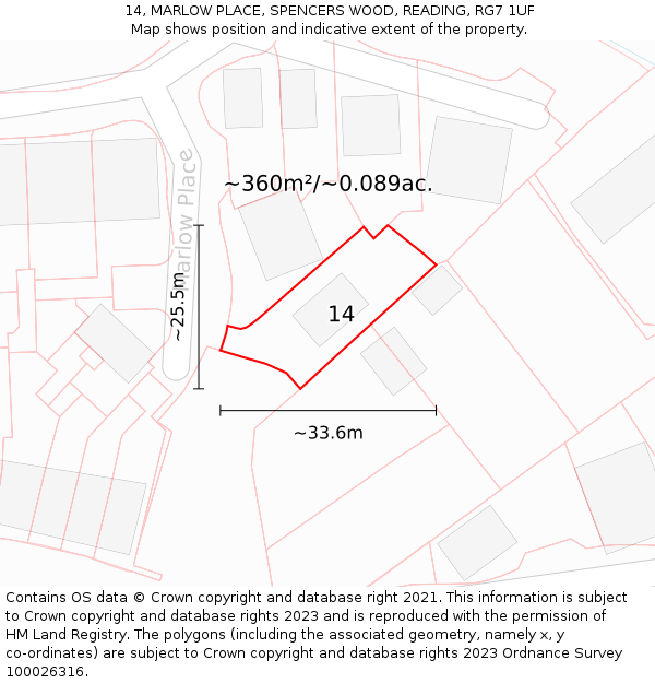 14, MARLOW PLACE, SPENCERS WOOD, READING, RG7 1UF: Plot and title map