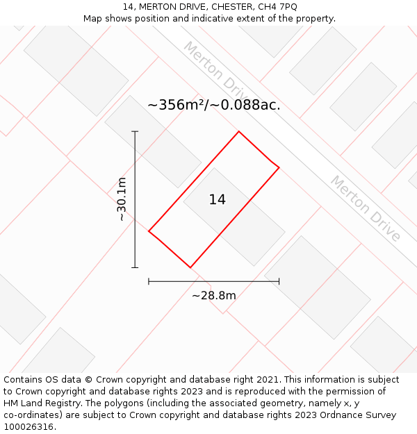 14, MERTON DRIVE, CHESTER, CH4 7PQ: Plot and title map