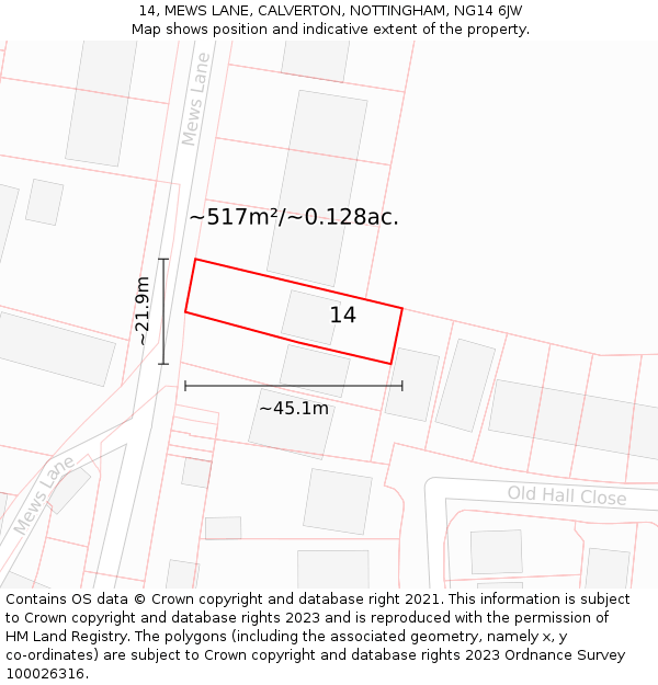 14, MEWS LANE, CALVERTON, NOTTINGHAM, NG14 6JW: Plot and title map