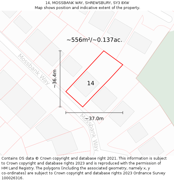 14, MOSSBANK WAY, SHREWSBURY, SY3 8XW: Plot and title map