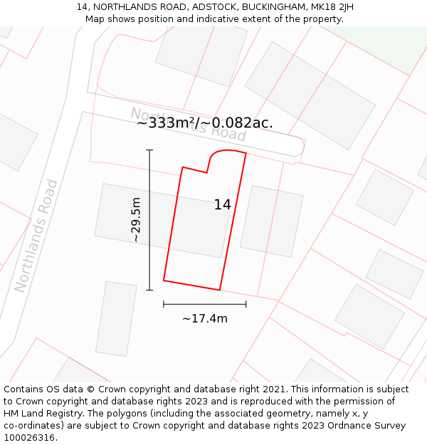 14, NORTHLANDS ROAD, ADSTOCK, BUCKINGHAM, MK18 2JH: Plot and title map