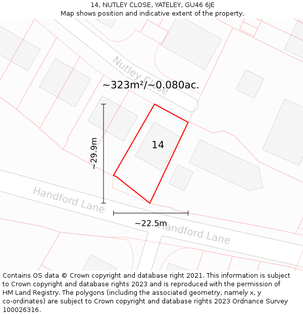 14, NUTLEY CLOSE, YATELEY, GU46 6JE: Plot and title map