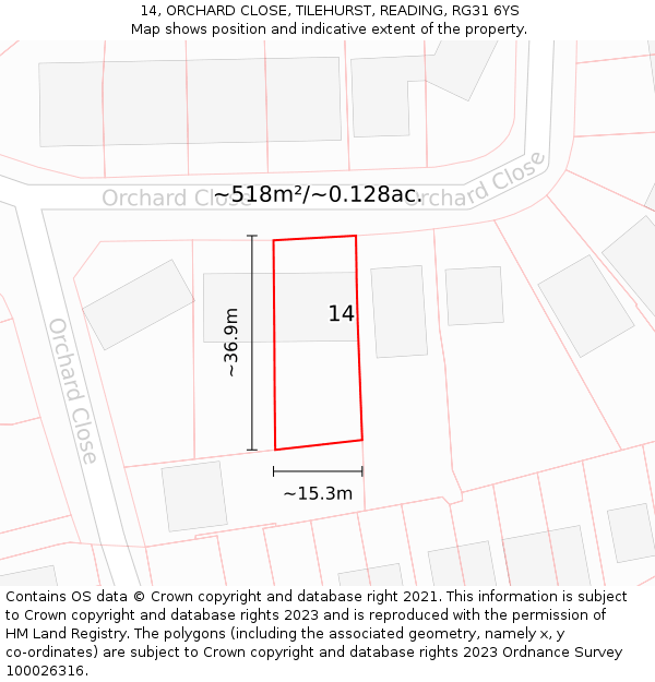 14, ORCHARD CLOSE, TILEHURST, READING, RG31 6YS: Plot and title map