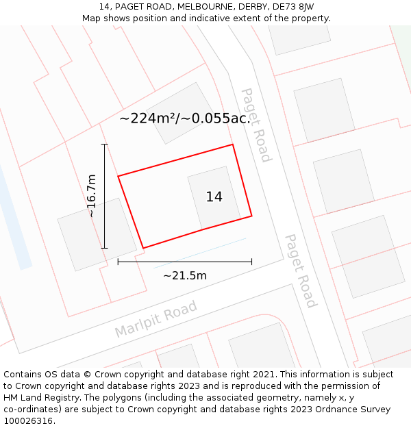 14, PAGET ROAD, MELBOURNE, DERBY, DE73 8JW: Plot and title map