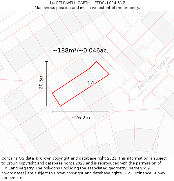 14, PENNWELL GARTH, LEEDS, LS14 5NZ: Plot and title map