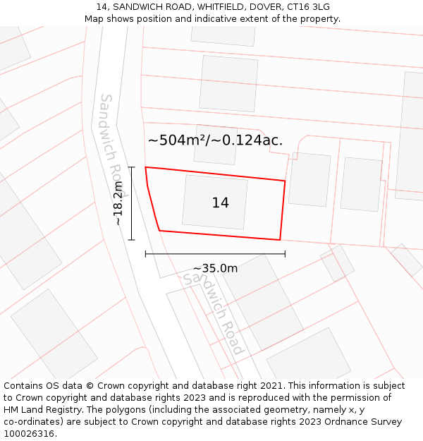 14, SANDWICH ROAD, WHITFIELD, DOVER, CT16 3LG: Plot and title map