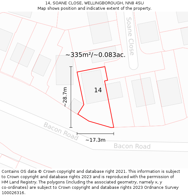 14, SOANE CLOSE, WELLINGBOROUGH, NN8 4SU: Plot and title map