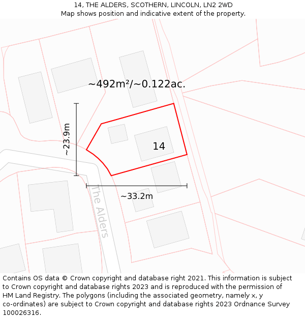 14, THE ALDERS, SCOTHERN, LINCOLN, LN2 2WD: Plot and title map