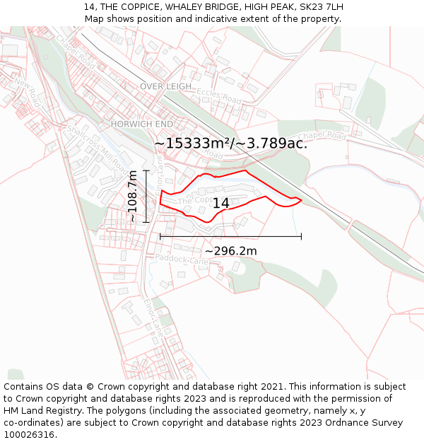14, THE COPPICE, WHALEY BRIDGE, HIGH PEAK, SK23 7LH: Plot and title map