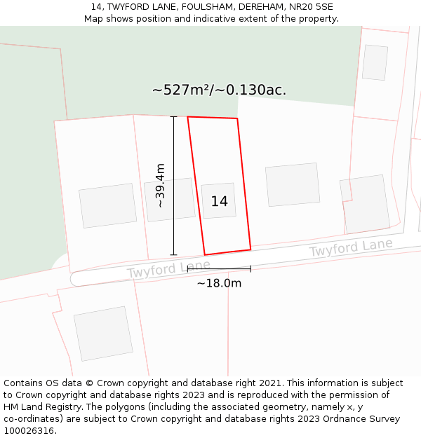 14, TWYFORD LANE, FOULSHAM, DEREHAM, NR20 5SE: Plot and title map