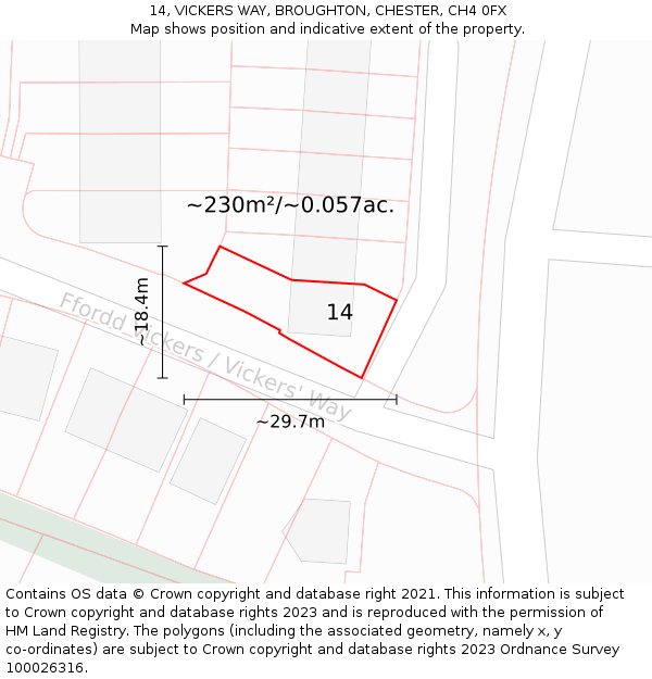 14, VICKERS WAY, BROUGHTON, CHESTER, CH4 0FX: Plot and title map