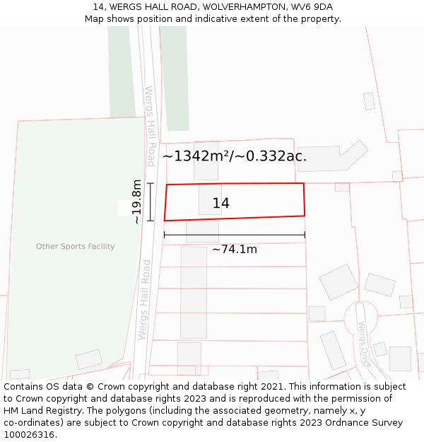 14, WERGS HALL ROAD, WOLVERHAMPTON, WV6 9DA: Plot and title map