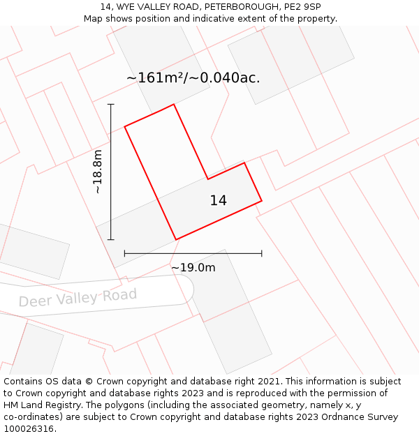 14, WYE VALLEY ROAD, PETERBOROUGH, PE2 9SP: Plot and title map