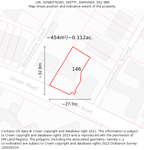 146, GOWER ROAD, SKETTY, SWANSEA, SA2 9BR: Plot and title map