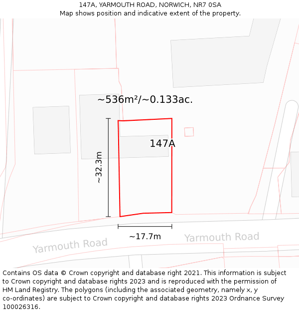 147A, YARMOUTH ROAD, NORWICH, NR7 0SA: Plot and title map