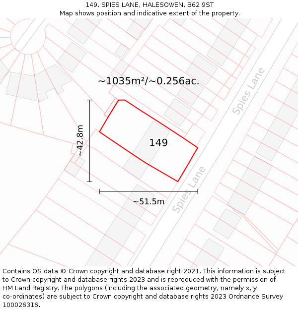 149, SPIES LANE, HALESOWEN, B62 9ST: Plot and title map