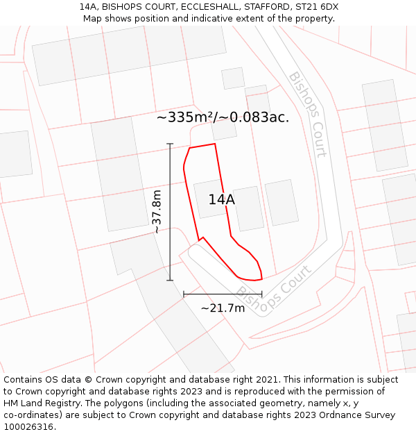 14A, BISHOPS COURT, ECCLESHALL, STAFFORD, ST21 6DX: Plot and title map