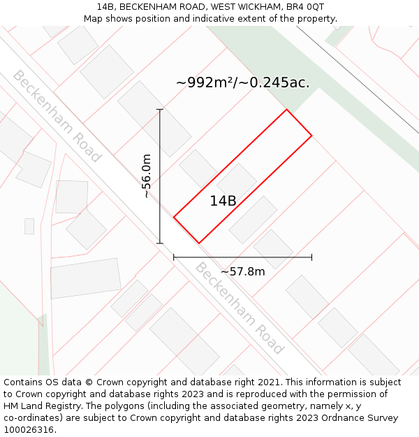 14B, BECKENHAM ROAD, WEST WICKHAM, BR4 0QT: Plot and title map