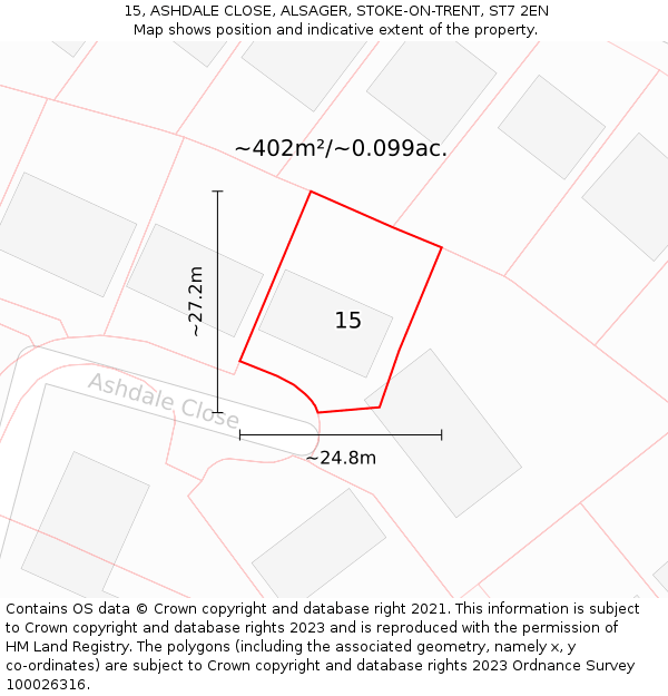 15, ASHDALE CLOSE, ALSAGER, STOKE-ON-TRENT, ST7 2EN: Plot and title map