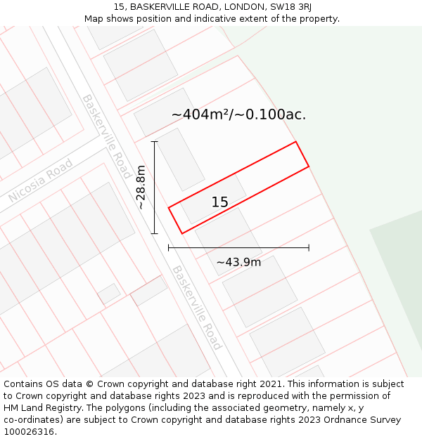 15, BASKERVILLE ROAD, LONDON, SW18 3RJ: Plot and title map