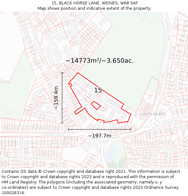 15, BLACK HORSE LANE, WIDNES, WA8 5AF: Plot and title map