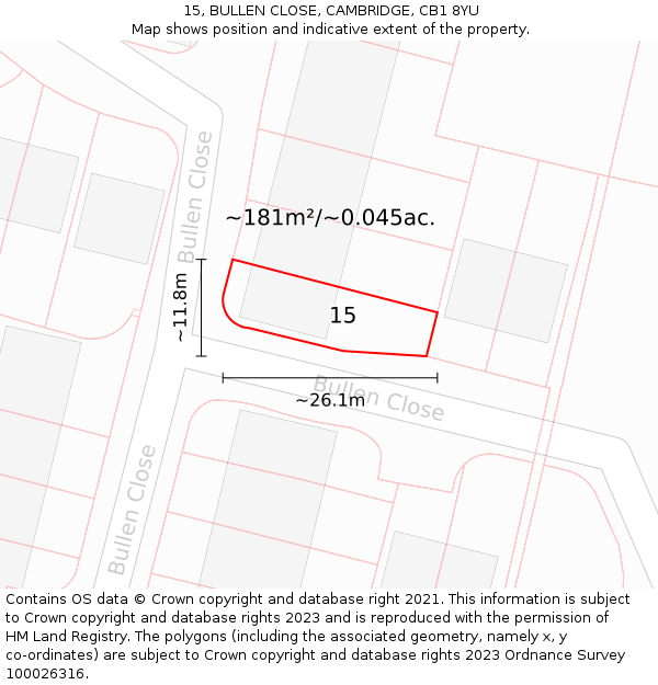 15, BULLEN CLOSE, CAMBRIDGE, CB1 8YU: Plot and title map