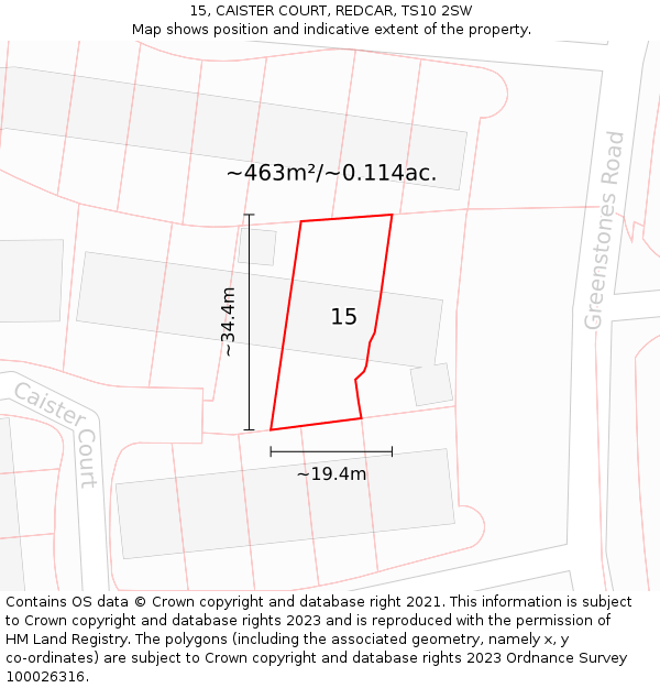 15, CAISTER COURT, REDCAR, TS10 2SW: Plot and title map