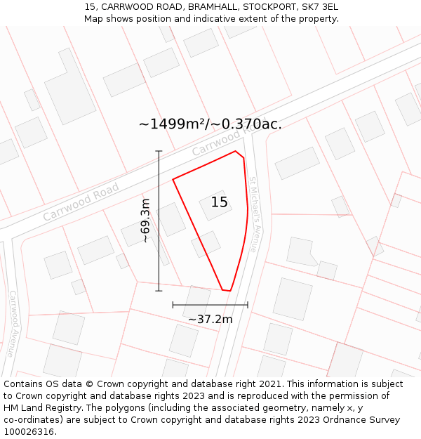 15, CARRWOOD ROAD, BRAMHALL, STOCKPORT, SK7 3EL: Plot and title map