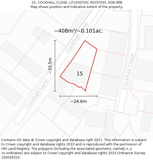 15, COCKHALL CLOSE, LITLINGTON, ROYSTON, SG8 0RB: Plot and title map