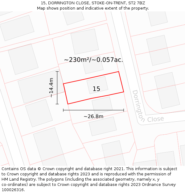 15, DORRINGTON CLOSE, STOKE-ON-TRENT, ST2 7BZ: Plot and title map