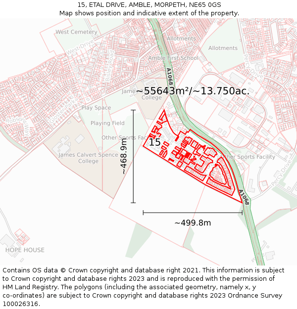 15, ETAL DRIVE, AMBLE, MORPETH, NE65 0GS: Plot and title map