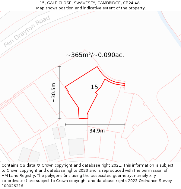 15, GALE CLOSE, SWAVESEY, CAMBRIDGE, CB24 4AL: Plot and title map