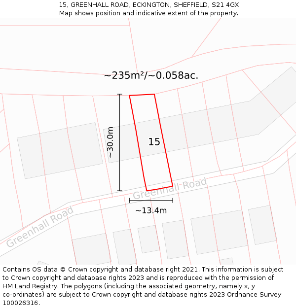 15, GREENHALL ROAD, ECKINGTON, SHEFFIELD, S21 4GX: Plot and title map