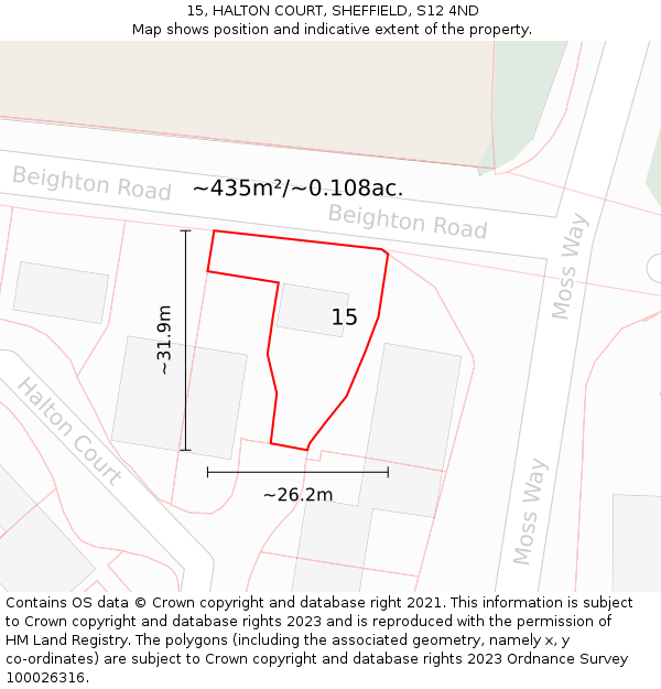 15, HALTON COURT, SHEFFIELD, S12 4ND: Plot and title map