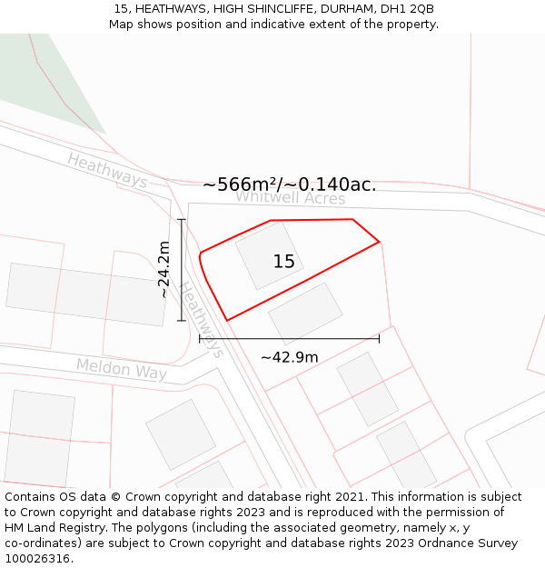 15, HEATHWAYS, HIGH SHINCLIFFE, DURHAM, DH1 2QB: Plot and title map