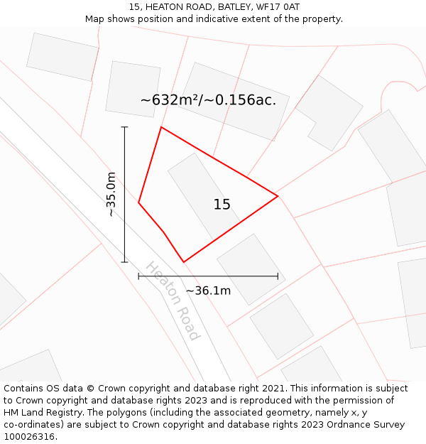 15, HEATON ROAD, BATLEY, WF17 0AT: Plot and title map