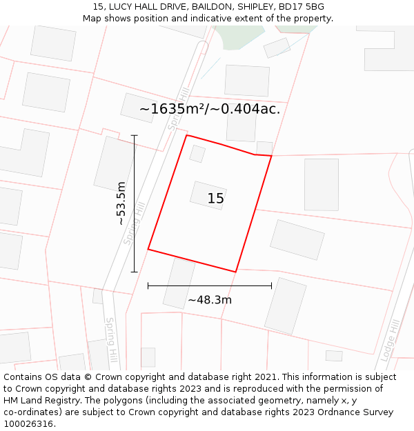 15, LUCY HALL DRIVE, BAILDON, SHIPLEY, BD17 5BG: Plot and title map