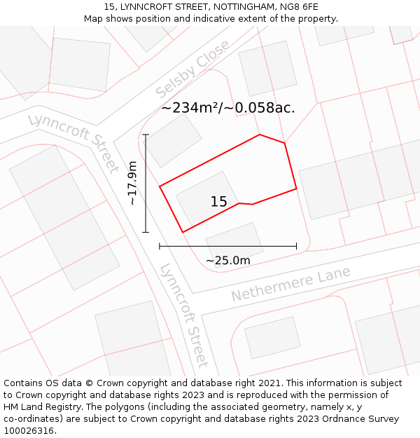 15, LYNNCROFT STREET, NOTTINGHAM, NG8 6FE: Plot and title map