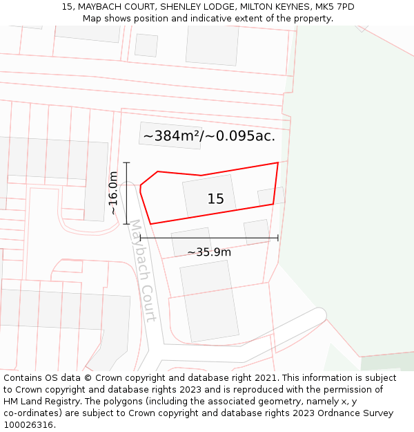 15, MAYBACH COURT, SHENLEY LODGE, MILTON KEYNES, MK5 7PD: Plot and title map