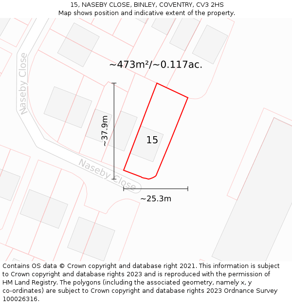 15, NASEBY CLOSE, BINLEY, COVENTRY, CV3 2HS: Plot and title map