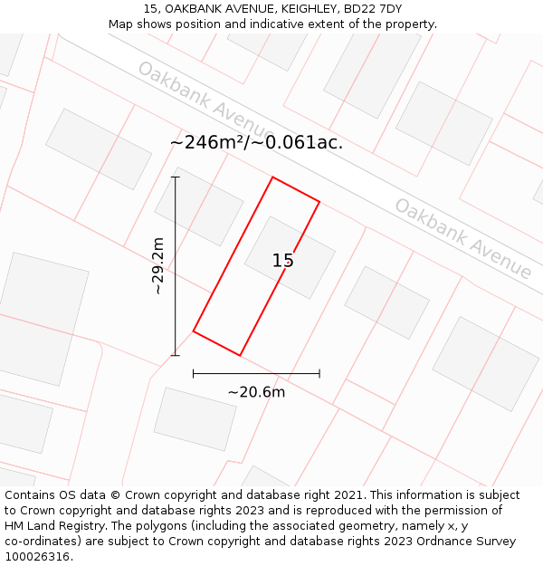 15, OAKBANK AVENUE, KEIGHLEY, BD22 7DY: Plot and title map