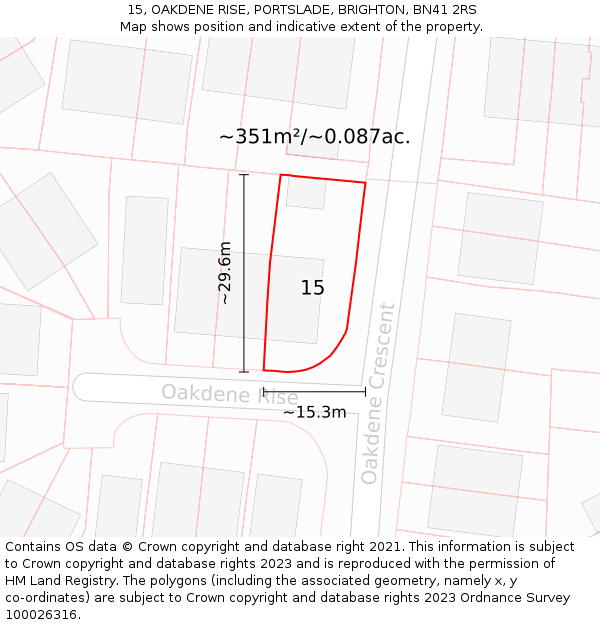 15, OAKDENE RISE, PORTSLADE, BRIGHTON, BN41 2RS: Plot and title map