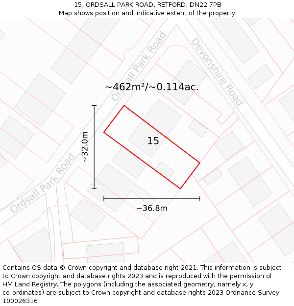 15, ORDSALL PARK ROAD, RETFORD, DN22 7PB: Plot and title map