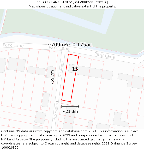 15, PARK LANE, HISTON, CAMBRIDGE, CB24 9JJ: Plot and title map