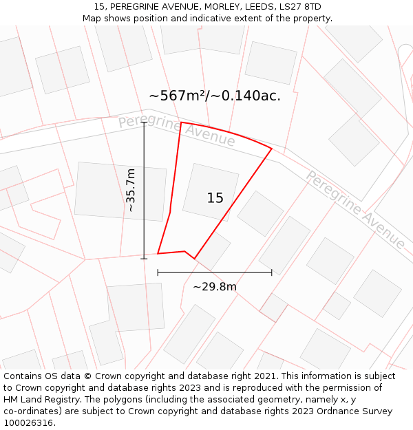 15, PEREGRINE AVENUE, MORLEY, LEEDS, LS27 8TD: Plot and title map