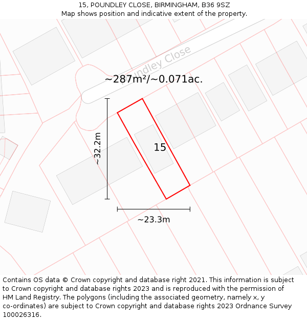 15, POUNDLEY CLOSE, BIRMINGHAM, B36 9SZ: Plot and title map