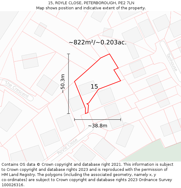 15, ROYLE CLOSE, PETERBOROUGH, PE2 7LN: Plot and title map